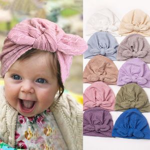 Örgü Türban Bebek Düğüm Yay Şapkası Kızlar Bonnet Yenidoğan Bowknot Beanie Caps Pamuk Kafa Sargılar Bebek