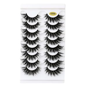 D curl eyelashes förlängning återanvändbar naturlig tjock ryska strip fransar lockiga 3D -effekt falska ögonfransar 8 par pack