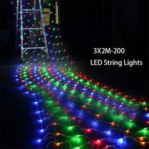 Tail Plug 3x2M 200 LED Wedding Garden Year Net Mesh Garland LED Christmas Decoration Outdoor Fairy String Light EU US Plug 201203