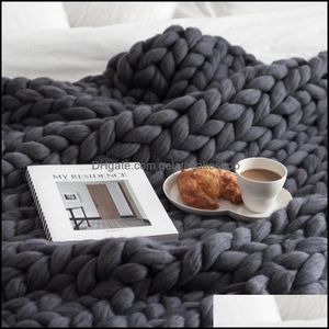 Hand Knitted Chunky Blanket Thick Yarn Weighted Wool Bky Knitting Throw Warm Winter Home Sofa Bed Throws Blankets Drop Delivery 2021 Textile