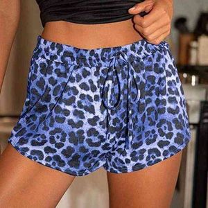 Loose Women Shorts Short Pants Breathable for Beach Summer Drawstring Leopard Print for Beach Y220417