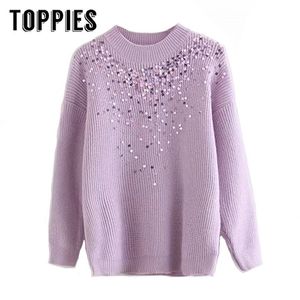 Sweater de lantejous feminino tricô suéter suéter etono jumpers de inverno cor sólida coreana estilo feminino roupas 201201