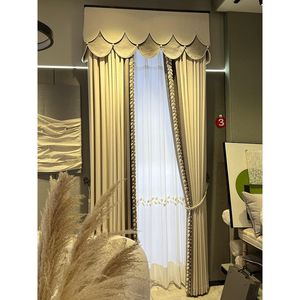 Curtain & Drapes Custom Nordic Modern Rural Jacquard Splicing Leaves Bead Grey Beige Chenille Blackout Valance Tulle Panel M1249Curtain Drap