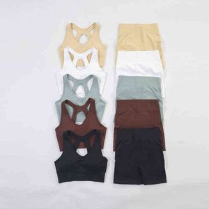 New Fashion Yoga Sixpiece Female Outdoor Sports Longleeve Pants Suit Fitness Shorts Bra Running Leggings Vest J220706