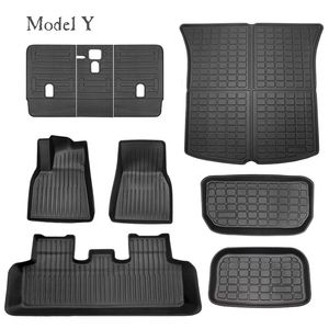 Komplette Sets TPE Frunk Stamm Boden Sitz Matte Für Tesla Modell Y Cargo Liners Auto Kofferraum Matte Fuß Teppich sitz Zurück Protector