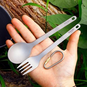 Dinnerware Sets Acessórios de cozinha em casa Titanium Spoon and Fork Outdoor Picnic Cutlery Ultralight Flateware SetDinnerware