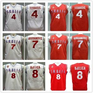 Nikivip Milos Teodosic # 4 Maglie da basket Bogdan Bogdanovic # 7 Nemanja Bjelica # 8 Team Serbia Srbija Serbia Retro Uomo cucito personalizzato Qualsiasi nome