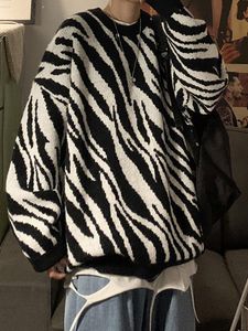 Maglioni da uomo Harajuku Maglione da uomo Street Zebra Stripe Nero Bianco Colori classici Casual Retro Uomo lavorato a maglia Y2K Hip Hop Ye PulloverM