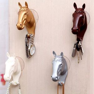 Hooks Rails Retro D Horse Head Hook Key Hanger Holder Animal Wall Mounted Suction Cup Decorative Pendant Hanging Necklace PorteHooks