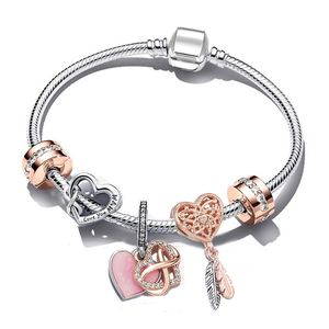 Luxury s925 Sterling Silver Beaded Charm Bracelets Set Women Gift Original Fitting Pandora Bracelets Fashion Love Heart Pendant Accessories Jewelry 16-21cm