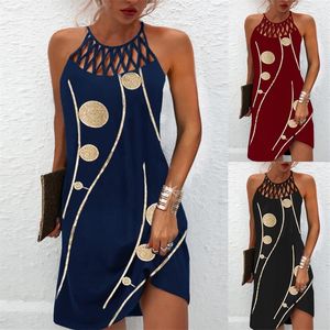 Sexy Mini Dres Fashion Printed Halter Hollow Out Sleeveless Dresses Elegant Boho Dress Female Beach Party Dress Vestidos 220530