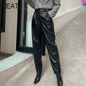 Deat High Weist Pu Leather Writy and Winter Fashion Women Clohtes Clude Pants Prouts Wn90801L 210428