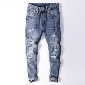 Männer Jeans Zerrissene Für Männer Skinny Fit Hellblau Stretch 2022 Frühling Streetwear Distressed Hip Hop Patchwork Zerrissene Männliche Denim HosenMen's