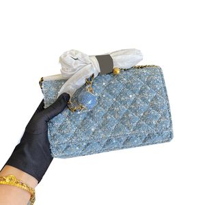 2022SS Frankreich Damen Denim Pailletten Taschen Klassische Mini Flap Bag Wallet mit Goldkette Geldbörse Quilted Crush Ball Crossbody Schulterkartenhalter Designer Handtaschen 20 cm