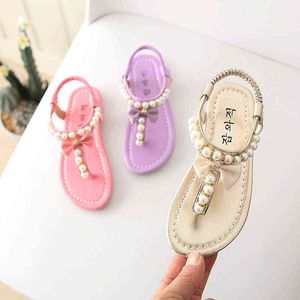 Sandálias das Meninas Verão Nova Moda Versão Coreana de Solicções Solicentes Princesa Princesa Sapatos Não-Slip Frisado Infantil Sandálias G220418