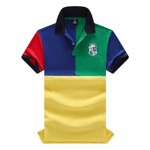 Erkek Polos Sporları ve Sıradan Nakış Gömlek Kontrast Renk Patchwork Style Erkek T-Shirt Mavi Kırmızı Yeşil Yellowmen'in Erkekleri