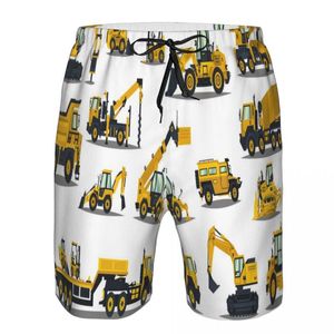 Heren shorts Summer Beach zwempak heren snel drogende graafmachines tractoren bulldozers vrachtwagens
