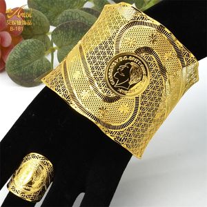 Aniid Frankrike Justerbar kedja Bangle With Ring for Women Dubai Gold Plated Cuff Armband Nigerian Wedding Jewelry Gifts 220726