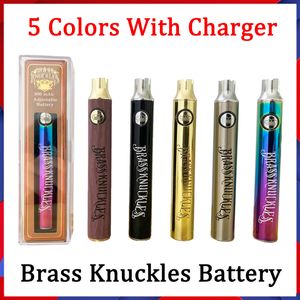 Brass Knuckles Battery Preheating Variable Voltage mAh Colors In Stock E Cig Pen For Thraed Thick Oil Cartridge Vs Vision Spinner Law Vertex Ego