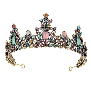 Färgglad Crystal Opal Barock vintage krona pannband strass bröllop drottning tiara för kvinnor brudtillbehör