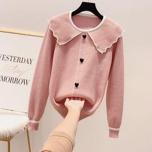 Women's Knits & Tees Pink Love Fall Fashion Pullover Long Sleeve Sweater Loose Coat Casual Cloth Girl Jacket Navy Collar Tops Clothes For Wo