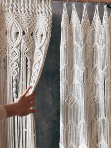 Hand-woven Macrame Cotton Door Curtain Tapestry Wall Hanging Art Tapestry Boho Decoration Bohemia Wedding Backdrop Tapestry 0704