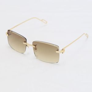 New Selling Luxury Diamond Cut Lens Metal Rimless Sunglasses Designer Driving Unisex glasses Man Woman 18K Gold Silver Square Frames Size 57-20-140MM