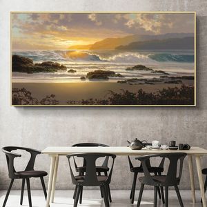 Pittura a olio Poster e stampe Wall Art Canvas Painting Abstract Seascape Sunset Pictures for Living Room Home Decor No Frame