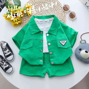 Children&#039;s clothing summer baby clothes girls letters shortsleeved suits boys lapel shirts shorts simple casual twopiece suit Y220519