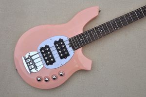 Factory Custom 4 Strings Pink Electric Bass Guitar with WHite Pickguard Chrome Hardwares Rosewood Fretboard Can be Customized