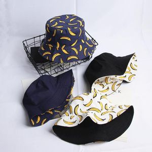 Berets Banana Fruit Print Cotton Bucket Hat Fisherman Outdoor Travel Sun Cap Hats for Men and Women 269