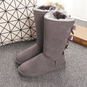 Nya Ryssland Winter Women Warm Knee Fur Ladies High Snow Shoes Waterproof Real Cowhide Three Bow Tie Boots 201028