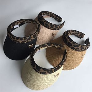 Womans Sun S Female Leopard Bowknot Hand Made Diy Straw Summer Cap Casual Shade tom Top Hat Beach 220617