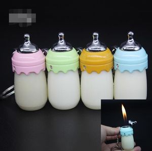 Newest baby milk bottle Shaped Lighter Inflatable No Gas Metal Cigar Butane Cigarette Flame Lighters Smoking Tool Home Decorative Ornaments