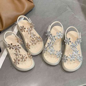Princess Rhinestone Kids Girls Fashion Sandals Summer 2022 New Chic Soft Casual Shoes Hook & Loop Children Shoes for Party Beach G220523