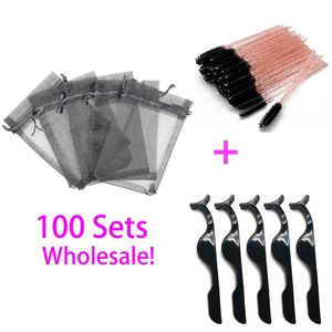 False Eyelashes 3 In 1 Pink Blue Black Eyelash Tweezers And Lash Brushes Packaging Bag Extension Supplies Kit Professional