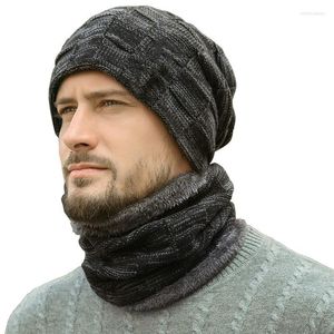 Beralar Ekose Erkekler Kış Şapka Eşarp Set Sıcak Örgü Kafatası Kapağı Boyun Daha Kalın Polar Line Beanie Kapakları ile Kadınlar için Elob22