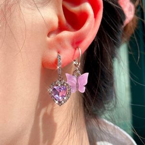 Baumeln Kronleuchter Flatfoosie Mehrfarbige glänzende Schmetterlings-Tropfen-Ohrringe für Frauen, modische herzförmige Strasssteine, Temperament-Schmuck
