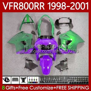 OEM KAYWORK FÖR HONDA VFR800RR INTERCEPOR VFR 800RR 800 CC RR 1998-2001 128NO.114 Lila Green VFR-800 800CC VFR800R 1998 1999 2000 2001 VFR800 RR 98 99 00 01 FAIRING