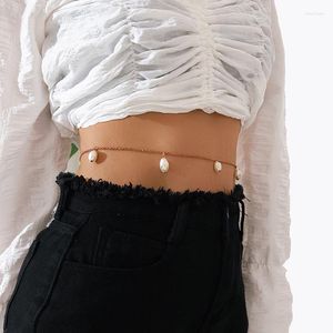 Paski proste damskie złoty łańcuch seksowne imitacja Pearl Body Slins moda letnie brzuch Hip Hop metalowy bikini bikini łańcuchy smal22