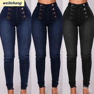Vintage Skinny doublebreasted High Waist Pencil Jeans Women Slim Fit Stretch Denim Pants Full Length Denim Tight Trousers 88 220526