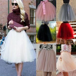 Skirts Est Fashion 7 Layers Tulle Skirt Women Vintage 50s Rockabilly Tutu Petticoat Solid Ball GownSkirts
