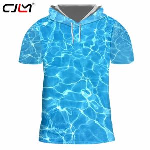 Mens Água Azul Com Capuz Tshirt 3D Impresso Ocean Wave Camiseta Bonito Hip Hop Homem Gótico Glitter Tshirt 220623