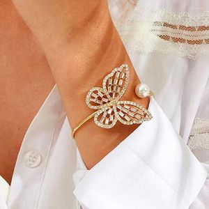 Bangle Vintage Butterfly Crystal Bangles Bracelet For Women Luxury Rhinestone Opening Pearl Cuff Jewelry AccessoriesBangle Inte22