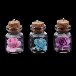 Pendant Necklaces Piece Luminous Rose Flower Glass Wish Bottle Charms With Cork For DIY Jewelry Making AccessoriesPendant