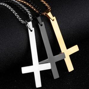 Wholesale gold down resale online - Choose silve gold black color Fashion Cross of St Peter Upside Down Cross Pendant Stainless Steel Catholic Necklace Box Rolo chai239z