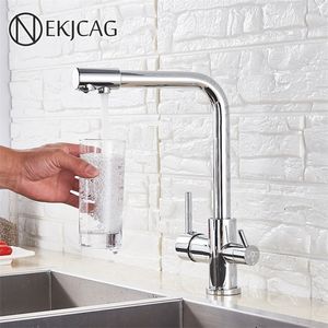 Chrome Kitchen Pure Water Faucet 360 Rotation多機能キッチンフィルター浄化クレーンデュアルハンドルホットコールドミキサータップT200810