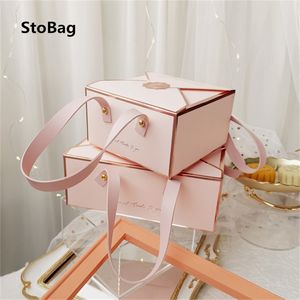 StoBag 5 pz Abbronzante Scatola di Carta Portatile Corda Portatile in Pelle Cioccolato Caramelle Imballaggio Festa di Compleanno Anno Regalo Decorazione 220527