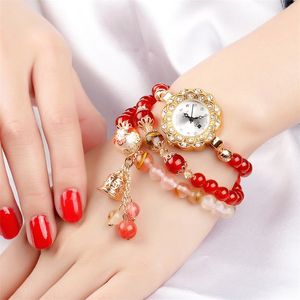 2019 Nowe kobiety w kolorze bransoletki zegarek damski Wodoodporny ametyst Garnet Czerwony Agat kwarcowy zegarek T200420
