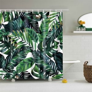 Tropiska regnskoggröna växter Kaktus en palmbladduschgardiner Frab Watertofyest Polyester Bath Curtain med Y200108